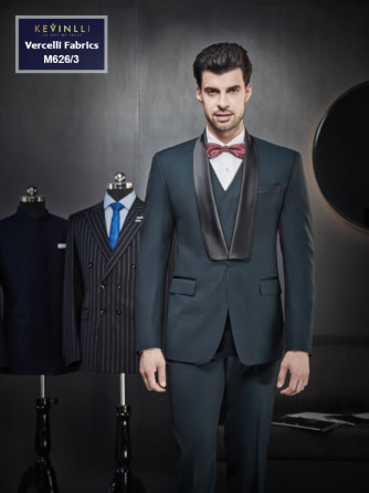 Suit Nam Đẹp Italy 95% Wool - M626/3 - Xanh Rêu Đậm - Cổ Sam Satin - 1 Nút